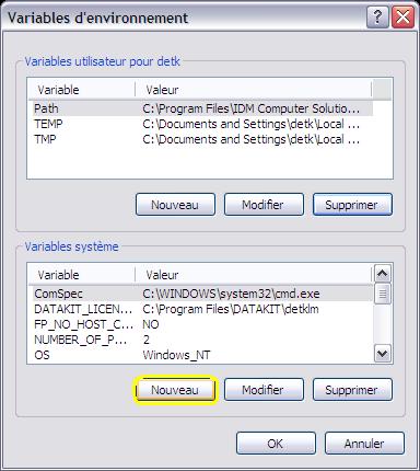 Nouvelle variable d'environnement