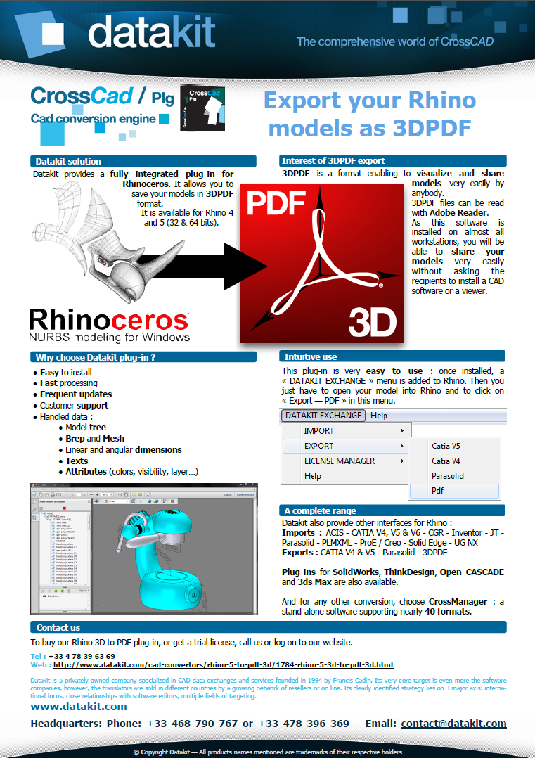 Datakit converter to 3D PDF for Rhino