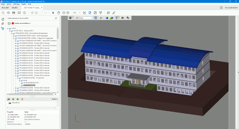 An IFC file, converted in 3DPDF with CrossManager. The file can thus be opened in Adobe Acrobat Reader™ to be viewed. The model tree and the properties are also converted.