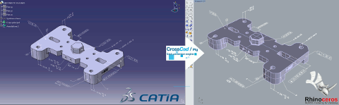 CATIA V5 file (left) imported in Rhino (right) with its PMI