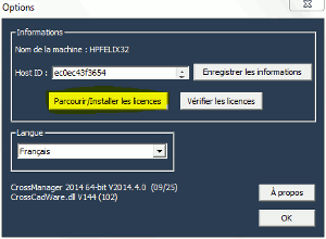 Bouton Parcourir/Installer les licences