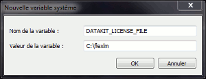 Dfinition de la variable DATAKIT_LICENSE_FILE