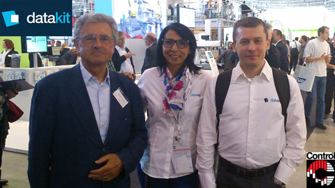 Halima and Arnaud from Datakit at Control 2014 with Werner Hochreiter, German Datakit reseller