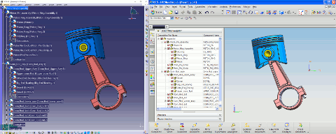 CATIA V5™ assembly (left) converted in a NX™ assembly (right)