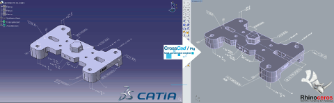 Fichier CATIA V5 ( gauche) import dans Rhino ( droite) avec ses PMI